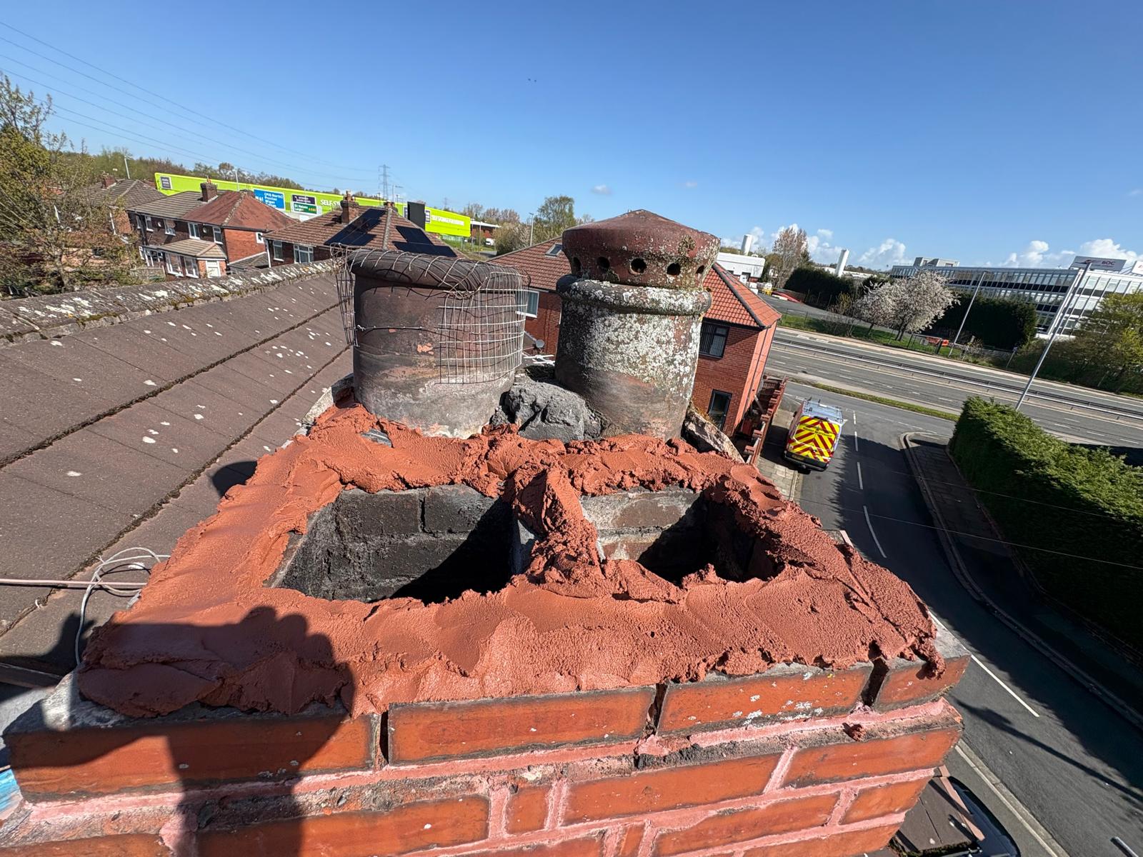 Chimney pots on a pitched roof